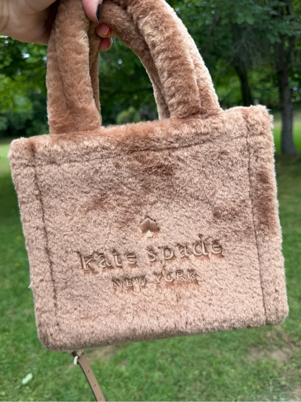 Kate Spade Ellie Faux Fur Small Tote Light Fawn Crossbody Bag NWT